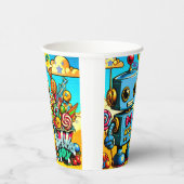 Retro Robot Birthday Boy anpassbar Pappbecher (Rechts)