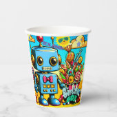 Retro Robot Birthday Boy anpassbar Pappbecher (Vorderseite)