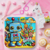 Retro Robot Birthday Boy anpassbar Pappteller (Party)