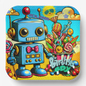 Retro Robot Birthday Boy anpassbar Pappteller (Vorderseite)