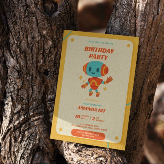 Retro Robot Birthday Einladung