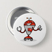 Retro Robot Cartoon Fun Red und Silver AI Bot Button (Vorne & Hinten)