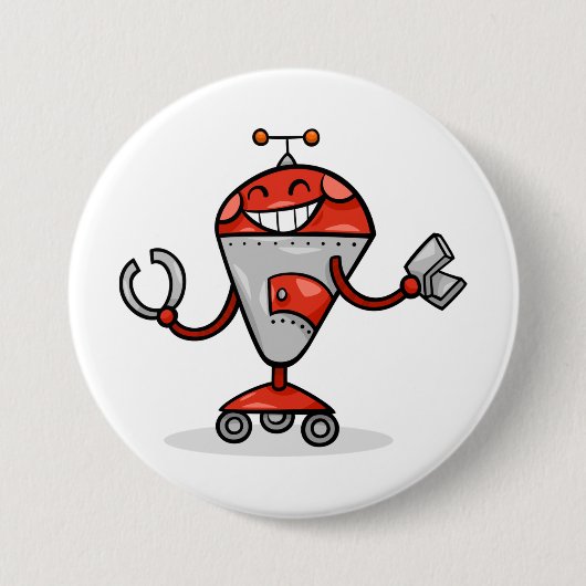 Retro Robot Cartoon Fun Red und Silver AI Bot Button (Vorderseite)