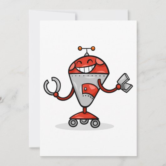Retro Robot Cartoon Fun Red und Silver AI Bot Einladung (Vorderseite)