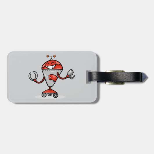 Retro Robot Cartoon Fun Red und Silver AI Bot Gepäckanhänger (Rückseite horizontal)