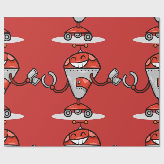 Retro Robot Cartoon Fun Red und Silver AI Bot Geschenkpapier (Flach)