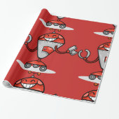 Retro Robot Cartoon Fun Red und Silver AI Bot Geschenkpapier (Ungerollt)