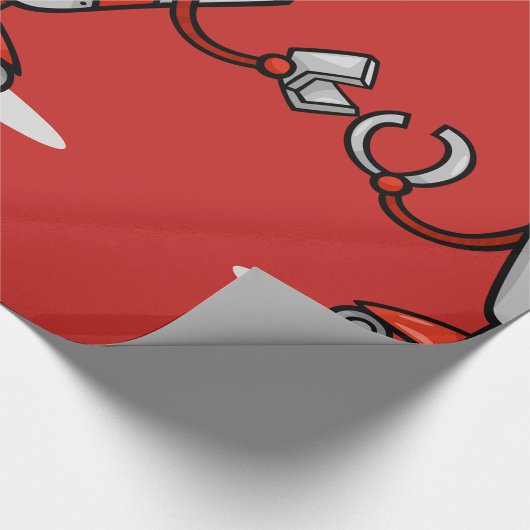 Retro Robot Cartoon Fun Red und Silver AI Bot Geschenkpapier
