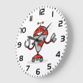 Retro Robot Cartoon Fun Red und Silver AI Bot Große Wanduhr (Winkel)
