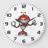 Retro Robot Cartoon Fun Red und Silver AI Bot Große Wanduhr (Vorderseite)