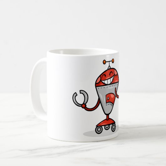 Retro Robot Cartoon Fun Red und Silver AI Bot Kaffeetasse (Vorderseite Links)
