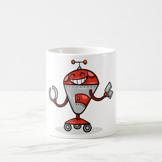 Retro Robot Cartoon Fun Red und Silver AI Bot Kaffeetasse (Mittel)