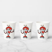 Retro Robot Cartoon Fun Red und Silver AI Bot Pappbecher