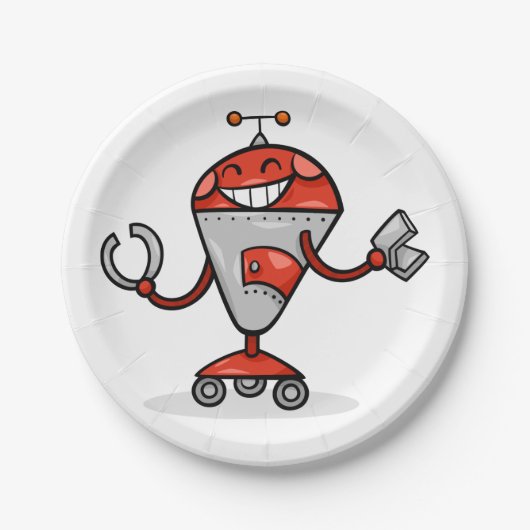 Retro Robot Cartoon Fun Red und Silver AI Bot Pappteller (Vorderseite)