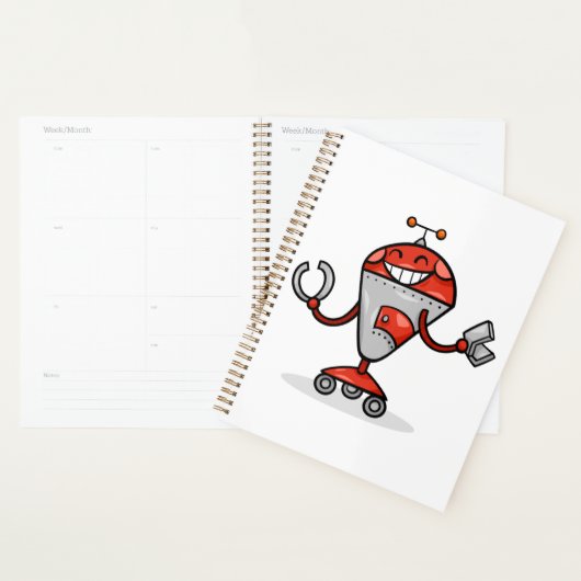 Retro Robot Cartoon Fun Red und Silver AI Bot Planer (Anzeige)