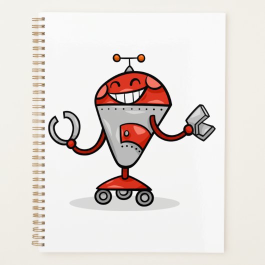 Retro Robot Cartoon Fun Red und Silver AI Bot Planer (Vorderseite)