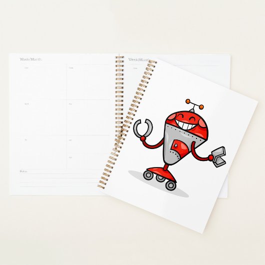 Retro Robot Cartoon Fun Red und Silver AI Bot Planer
