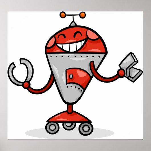 Retro Robot Cartoon Fun Red und Silver AI Bot Poster (Vorne)