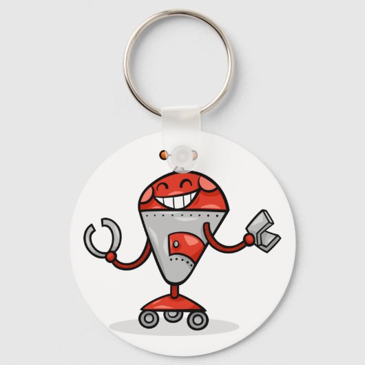 Retro Robot Cartoon Fun Red und Silver AI Bot Schlüsselanhänger (Rückseite)