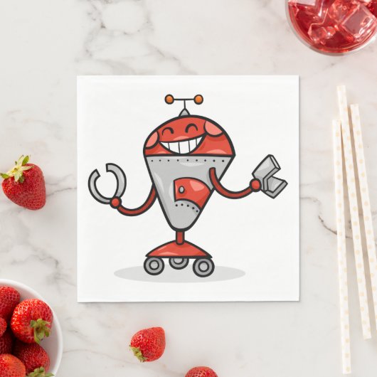Retro Robot Cartoon Fun Red und Silver AI Bot Serviette (Beispiel)