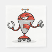 Retro Robot Cartoon Fun Red und Silver AI Bot Serviette (Vorderseite)