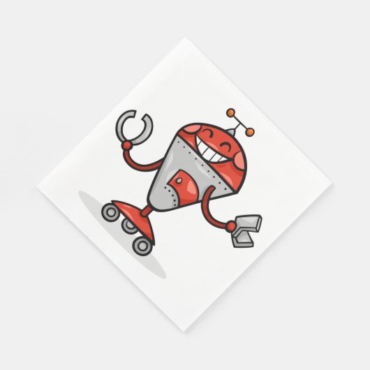 Retro Robot Cartoon Fun Red und Silver AI Bot Serviette (Ecke)