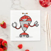 Retro Robot Cartoon Fun Red und Silver AI Bot Serviette