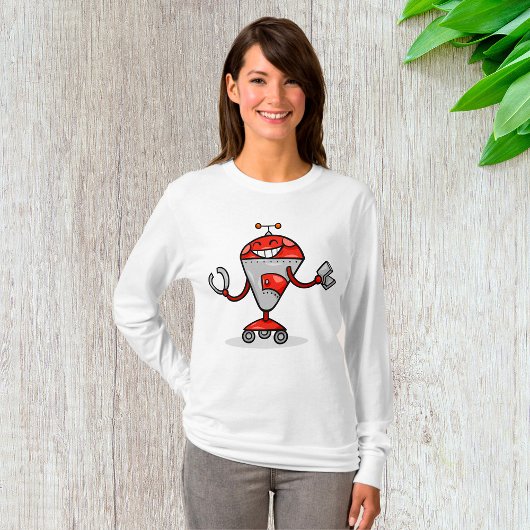 Retro Robot Cartoon Fun Red und Silver AI Bot T-Shirt