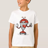 Retro Robot Cartoon Fun Red und Silver AI Bot T-Shirt (Vorderseite)