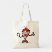 Retro Robot Cartoon Fun Red und Silver AI Bot Tragetasche (Rückseite)