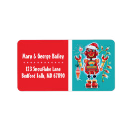 Retro Robot Christmas Card Address Labels Adressaufkleber