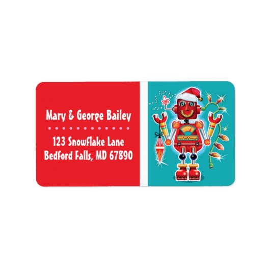 Retro Robot Christmas Card Address Labels Adressaufkleber (Vorne)
