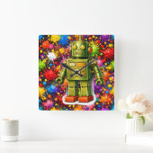 Retro robot colour burst square wall quadratische wanduhr (Zuhause)
