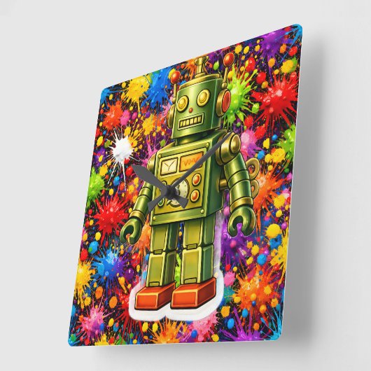 Retro robot colour burst square wall quadratische wanduhr (Winkel)