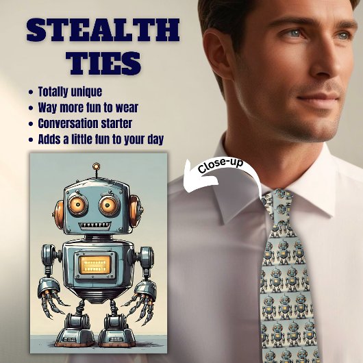 Retro Robot Gray Stealth Neck Tie Krawatte