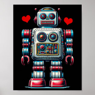 Retro Robot Herz Valentine Day Kinder Kleinkind Vi Poster