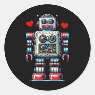 Retro Robot Herz Valentine Day Kinder Kleinkind Vi Runder Aufkleber