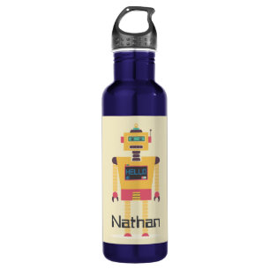 Retro Robot Illustration Personalisierte Kinder Edelstahlflasche