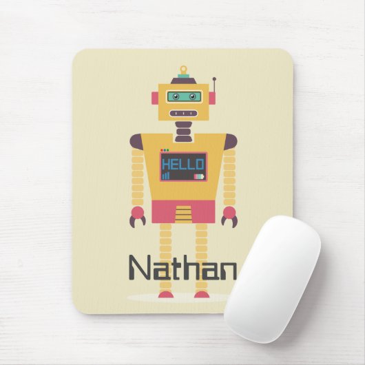 Retro Robot Illustration Personalisierte Kinder Mousepad (Mit Mouse)