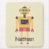 Retro Robot Illustration Personalisierte Kinder Mousepad (Vorne)