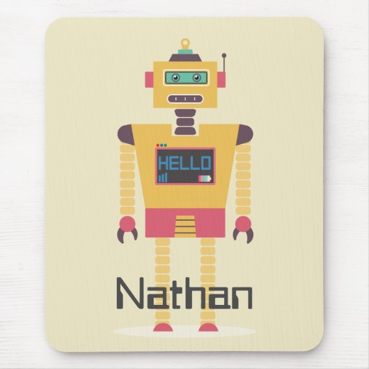 Retro Robot Illustration Personalisierte Kinder Mousepad (Vorne)