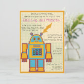 Retro Robot-Kindergeburtstag Einladung -2 (Stehend Vorderseite)