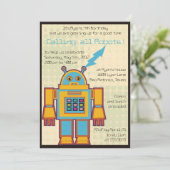 Retro Robot-Kindergeburtstag -Einladung -6 Einladung (Stehend Vorderseite)