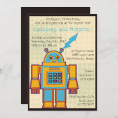 Retro Robot-Kindergeburtstag -Einladung -6 Einladung (Vorne/Hinten)
