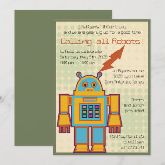 Retro Robot Kindergeburtstag Party Einladung
