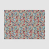 Retro Roboter Blau und Rot Gemustert Seidenpapier (Vorderseite)