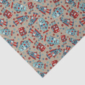 Retro Roboter Blau und Rot Gemustert Seidenpapier (Ausschnitt)