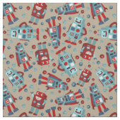 Retro Roboter Blau und Rot Gemustert Stoff (Nahaufnahme)