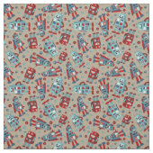 Retro Roboter Blau und Rot Gemustert Stoff (Muster)