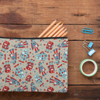 Retro Roboter Blau und Rot Gemustert